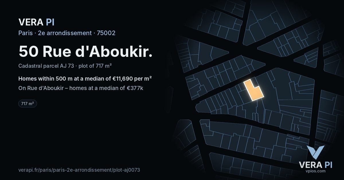 50 Rue d'Aboukir, 2e arrondissement at night – the plot lit, the parcels around coloured by the prices near them