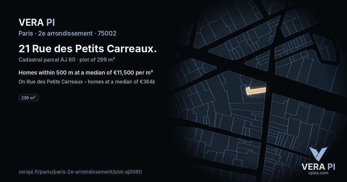 21 Rue des Petits Carreaux, 2e arrondissement at night – the plot lit, the parcels around coloured by the prices near them