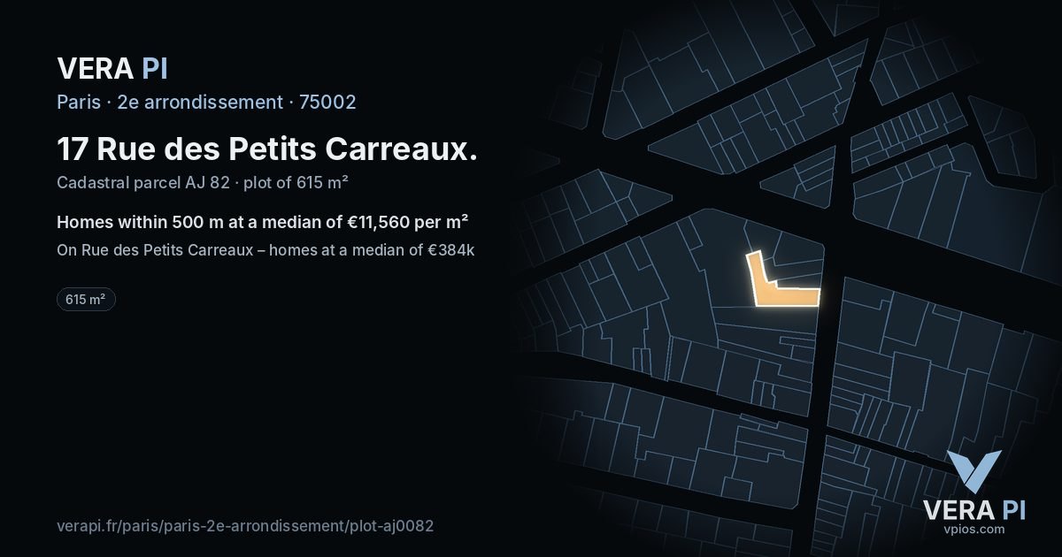 17 Rue des Petits Carreaux, 2e arrondissement at night – the plot lit, the parcels around coloured by the prices near them