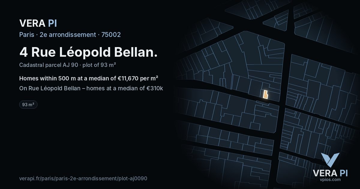 4 Rue Léopold Bellan, 2e arrondissement at night – the plot lit, the parcels around coloured by the prices near them
