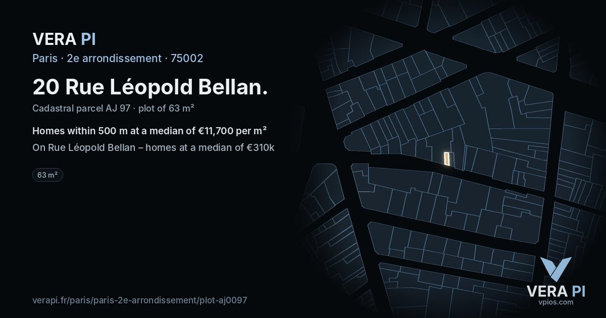 20 Rue Léopold Bellan, 2e arrondissement at night – the plot lit, the parcels around coloured by the prices near them