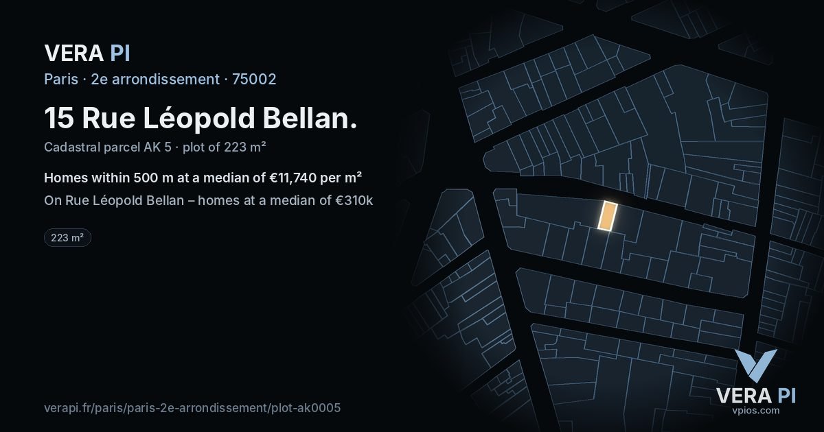 15 Rue Léopold Bellan, 2e arrondissement at night – the plot lit, the parcels around coloured by the prices near them