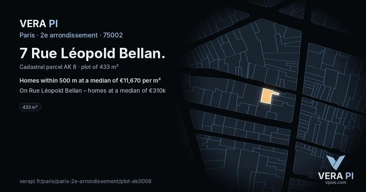 7 Rue Léopold Bellan, 2e arrondissement at night – the plot lit, the parcels around coloured by the prices near them