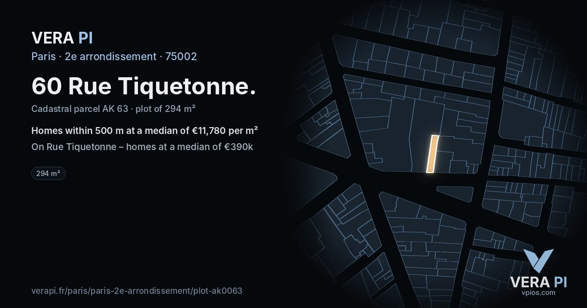 60 Rue Tiquetonne, 2e arrondissement at night – the plot lit, the parcels around coloured by the prices near them