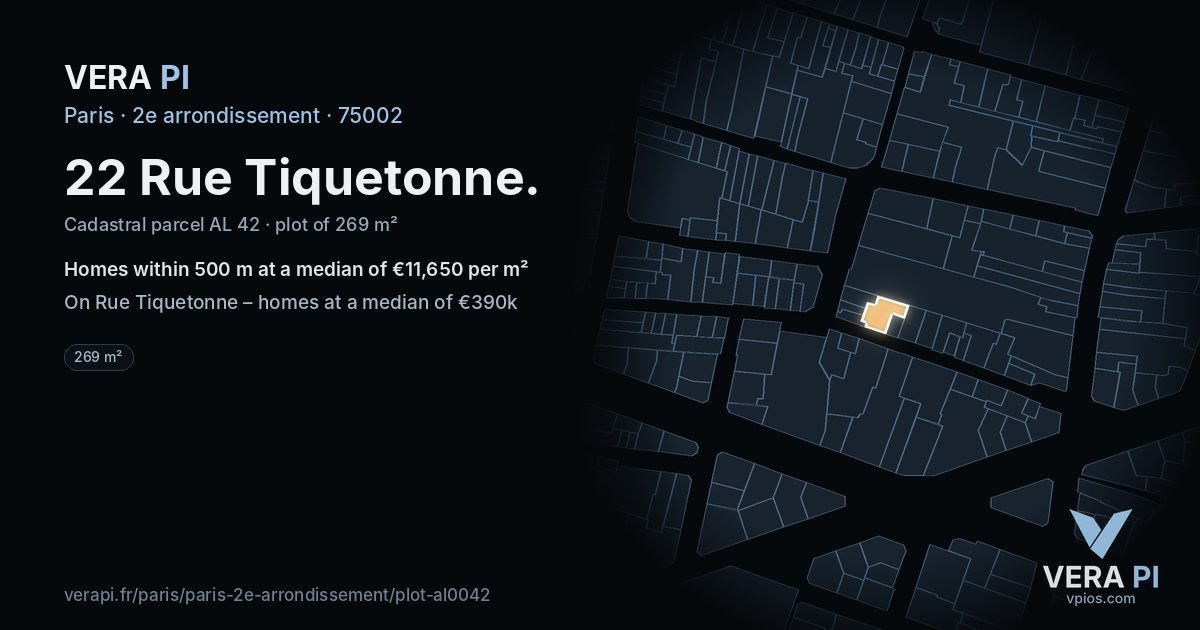 22 Rue Tiquetonne, 2e arrondissement at night – the plot lit, the parcels around coloured by the prices near them