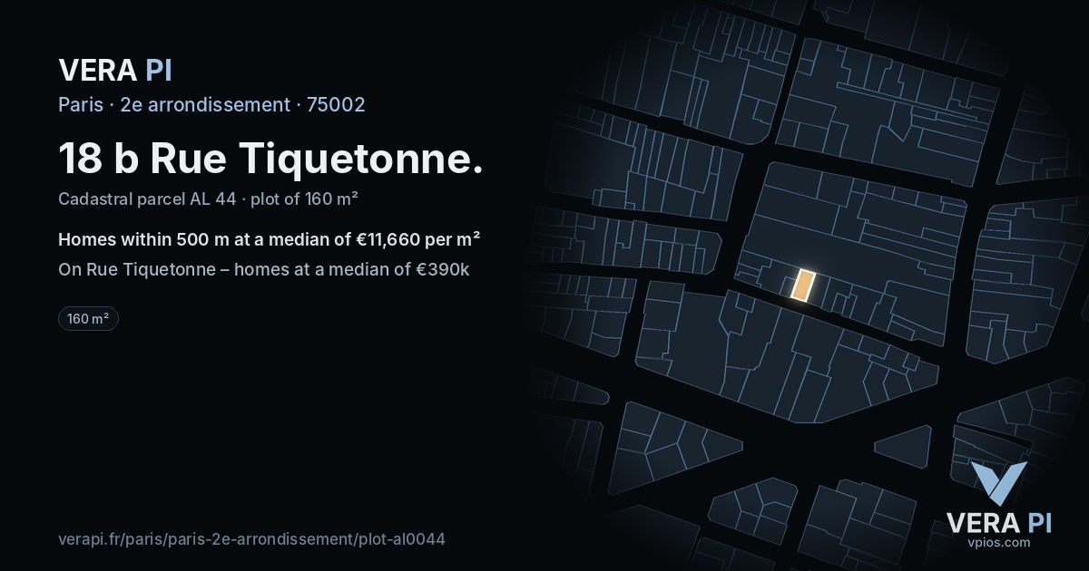 18 b Rue Tiquetonne, 2e arrondissement at night – the plot lit, the parcels around coloured by the prices near them