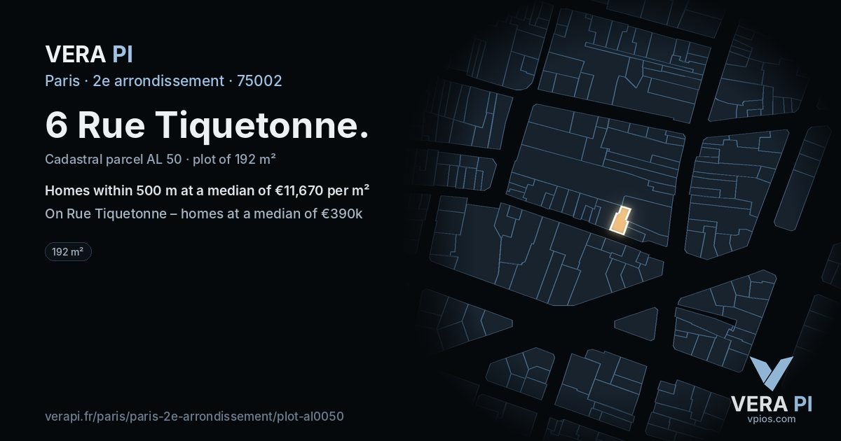 6 Rue Tiquetonne, 2e arrondissement at night – the plot lit, the parcels around coloured by the prices near them