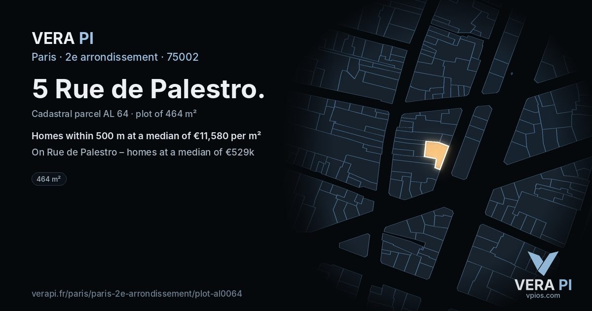 5 Rue de Palestro, 2e arrondissement at night – the plot lit, the parcels around coloured by the prices near them