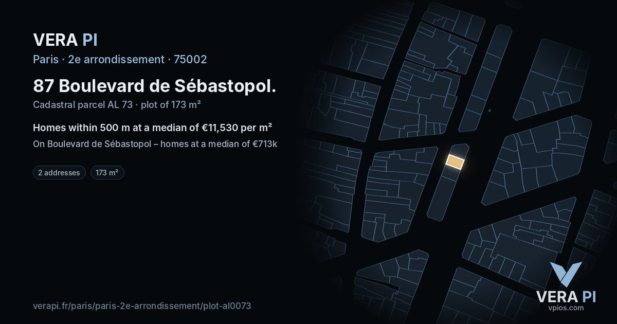 87 Boulevard de Sébastopol, 2e arrondissement at night – the plot lit, the parcels around coloured by the prices near them