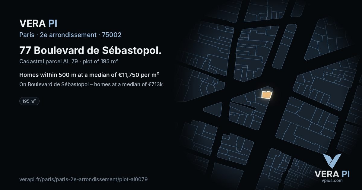 77 Boulevard de Sébastopol, 2e arrondissement at night – the plot lit, the parcels around coloured by the prices near them