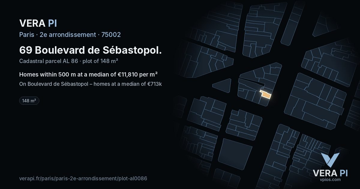 69 Boulevard de Sébastopol, 2e arrondissement at night – the plot lit, the parcels around coloured by the prices near them