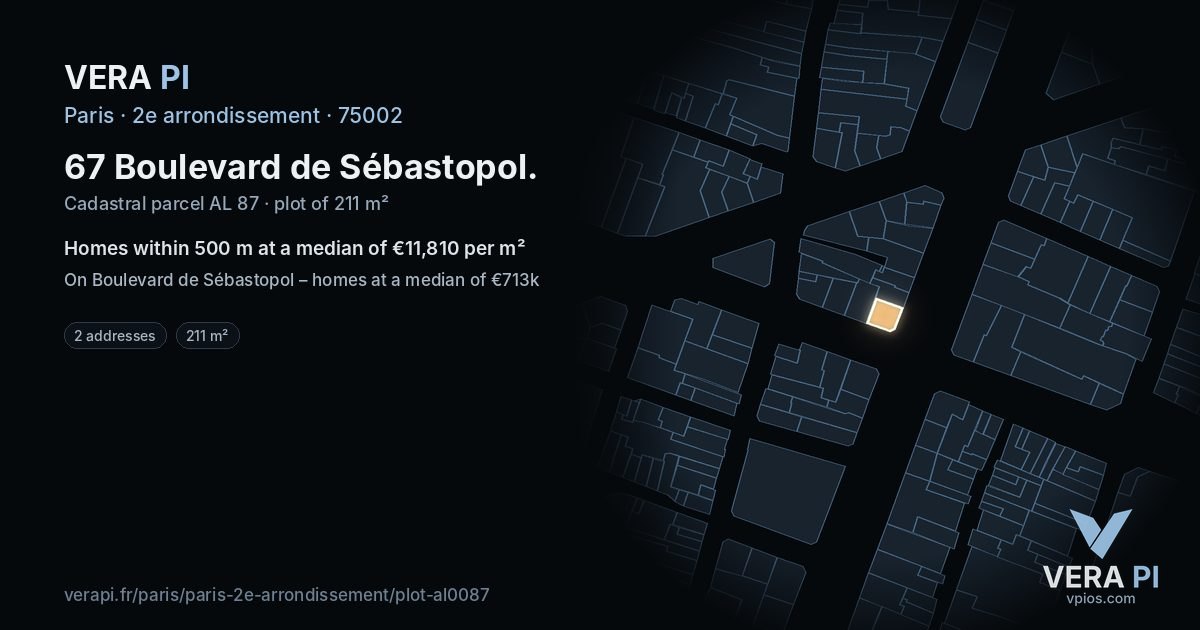 67 Boulevard de Sébastopol, 2e arrondissement at night – the plot lit, the parcels around coloured by the prices near them