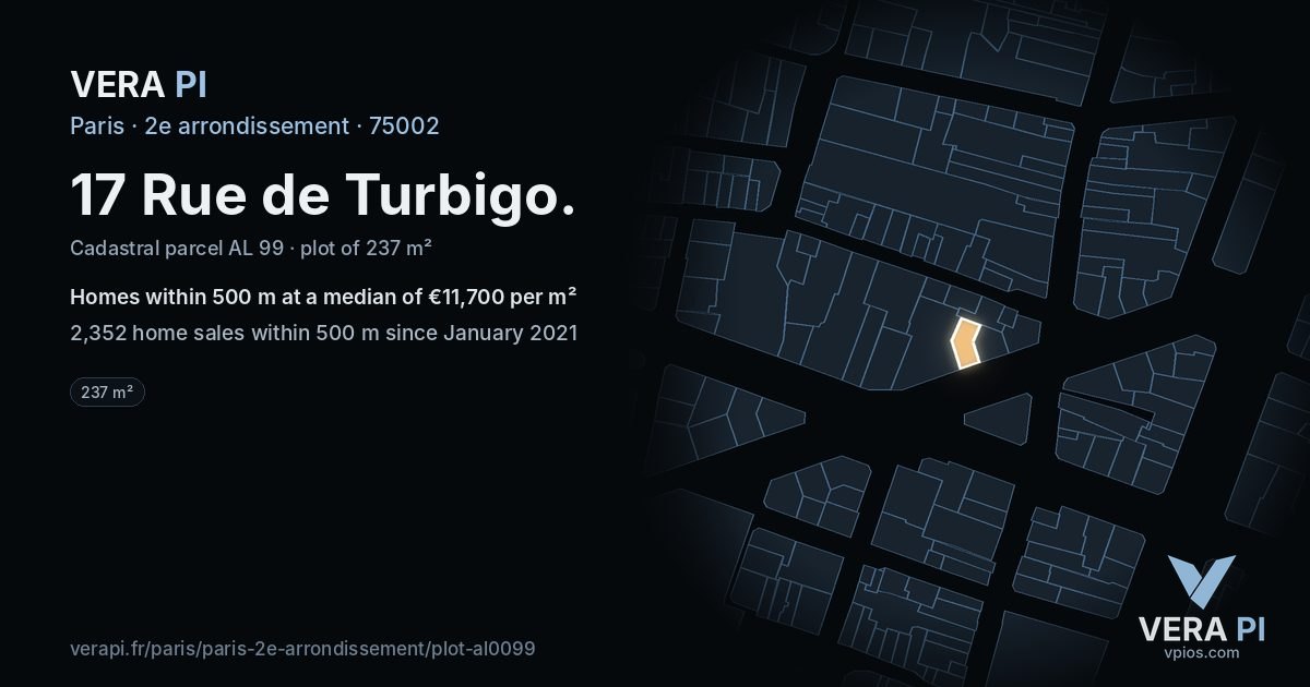 17 Rue de Turbigo, 2e arrondissement at night – the plot lit, the parcels around coloured by the prices near them