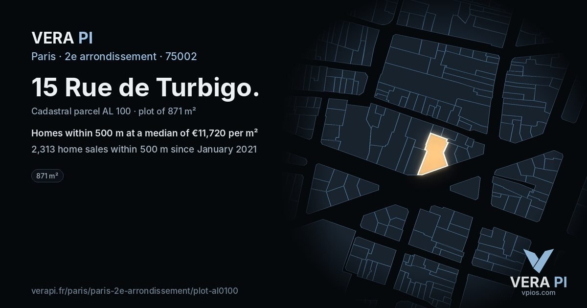 15 Rue de Turbigo, 2e arrondissement at night – the plot lit, the parcels around coloured by the prices near them