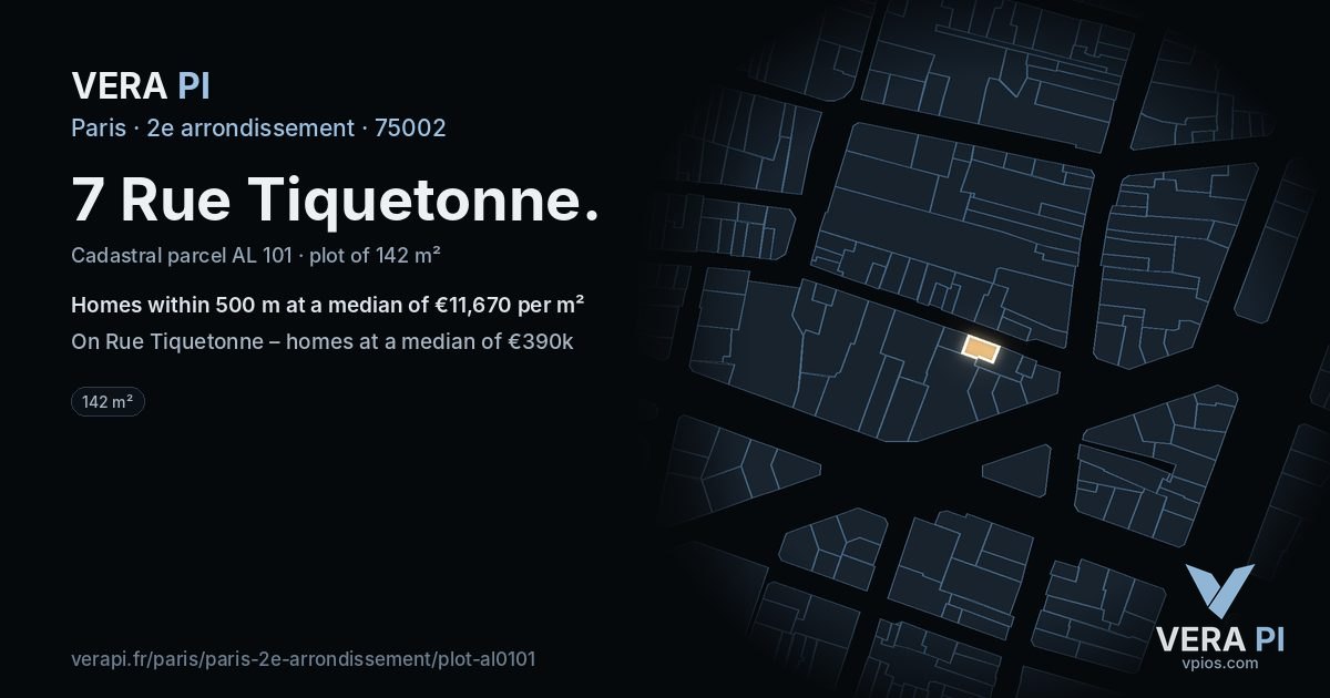 7 Rue Tiquetonne, 2e arrondissement at night – the plot lit, the parcels around coloured by the prices near them