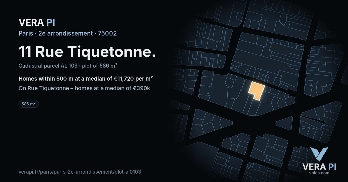 11 Rue Tiquetonne, 2e arrondissement at night – the plot lit, the parcels around coloured by the prices near them