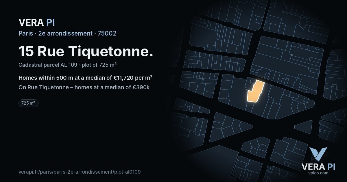 15 Rue Tiquetonne, 2e arrondissement at night – the plot lit, the parcels around coloured by the prices near them