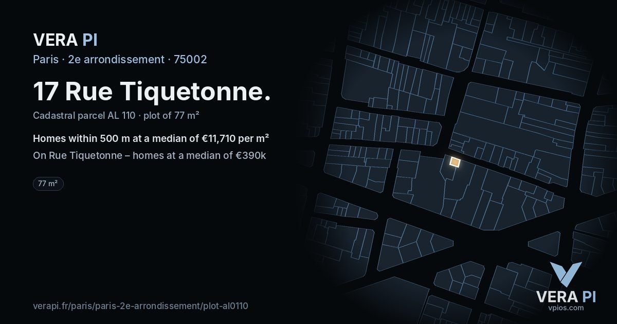 17 Rue Tiquetonne, 2e arrondissement at night – the plot lit, the parcels around coloured by the prices near them