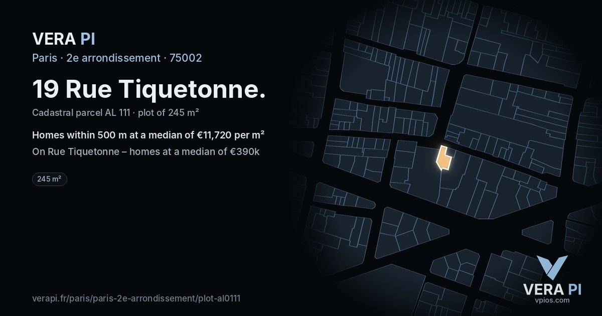 19 Rue Tiquetonne, 2e arrondissement at night – the plot lit, the parcels around coloured by the prices near them
