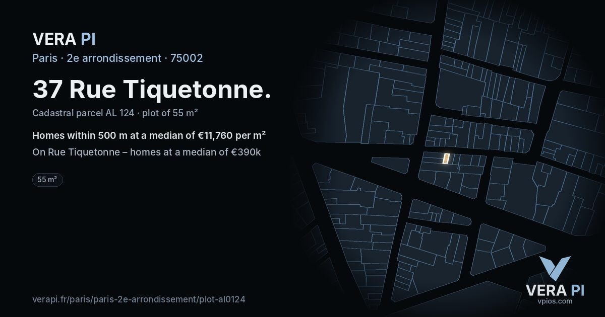 37 Rue Tiquetonne, 2e arrondissement at night – the plot lit, the parcels around coloured by the prices near them