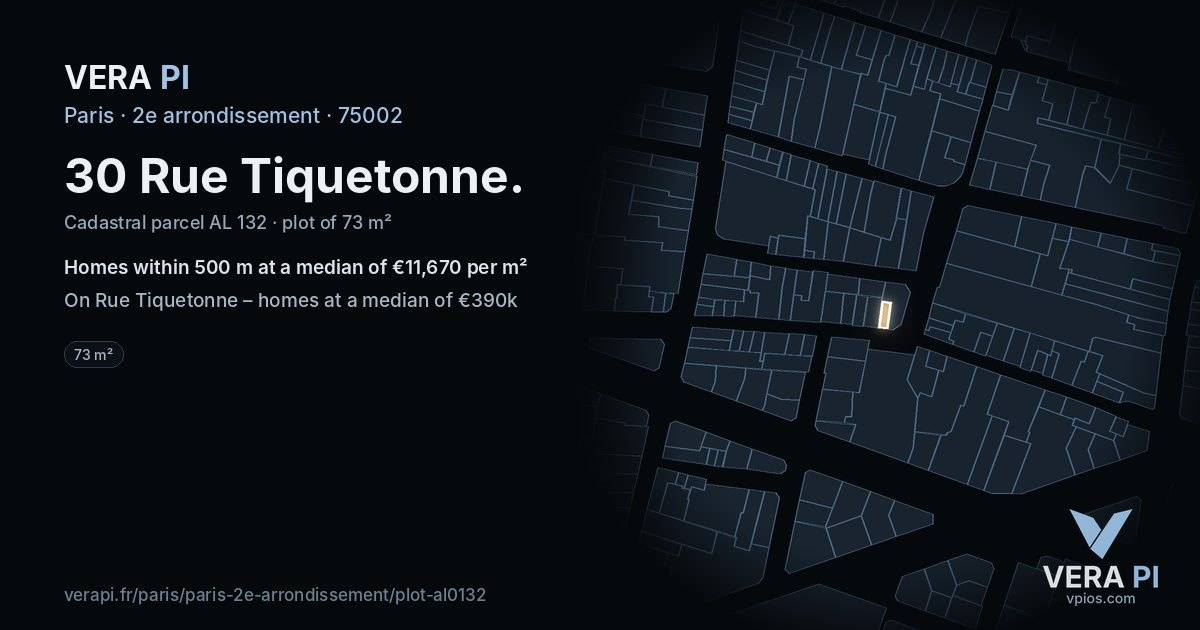 30 Rue Tiquetonne, 2e arrondissement at night – the plot lit, the parcels around coloured by the prices near them