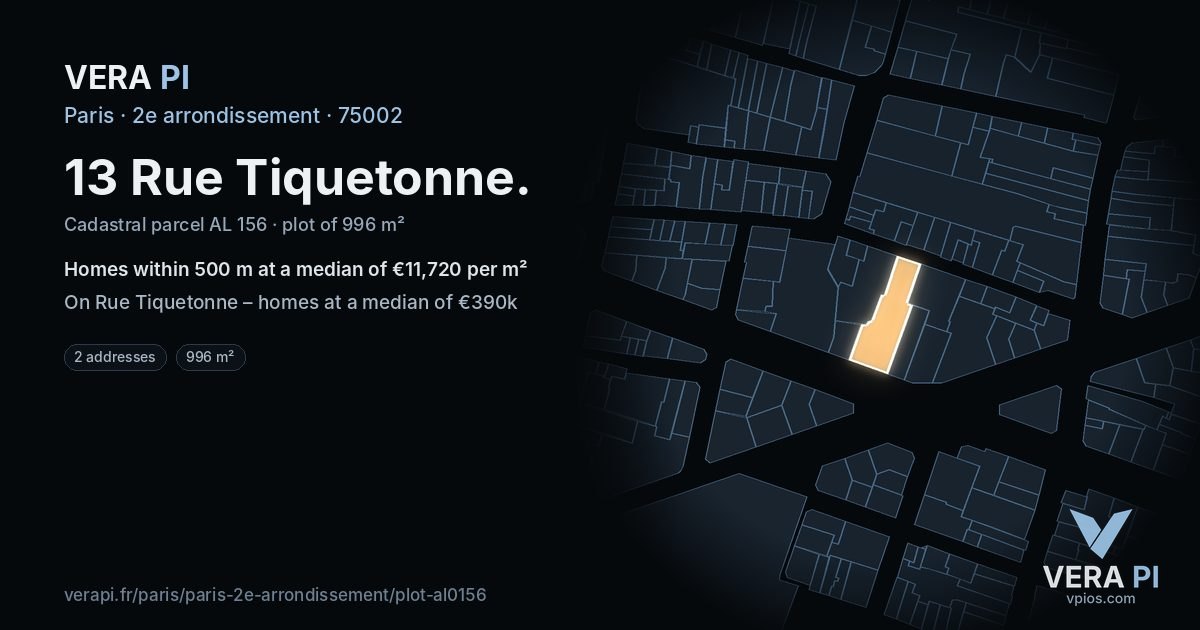 13 Rue Tiquetonne, 2e arrondissement at night – the plot lit, the parcels around coloured by the prices near them
