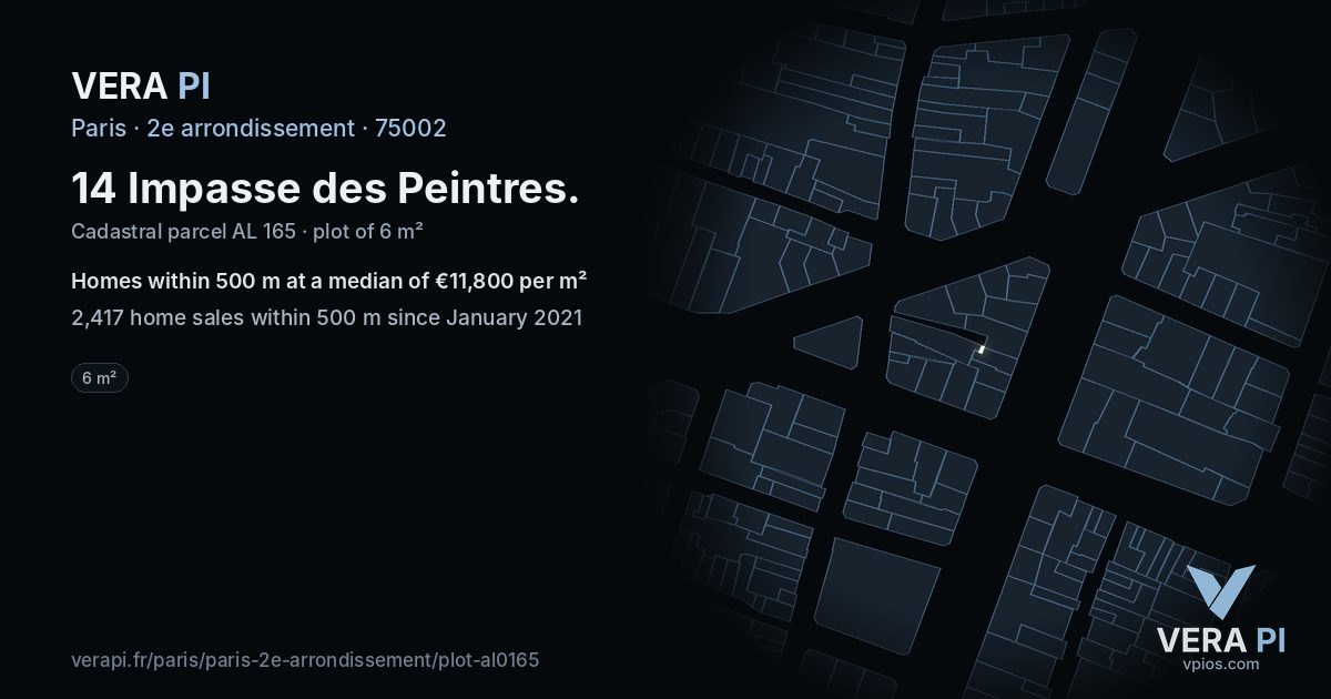 14 Impasse des Peintres, 2e arrondissement at night – the plot lit, the parcels around coloured by the prices near them