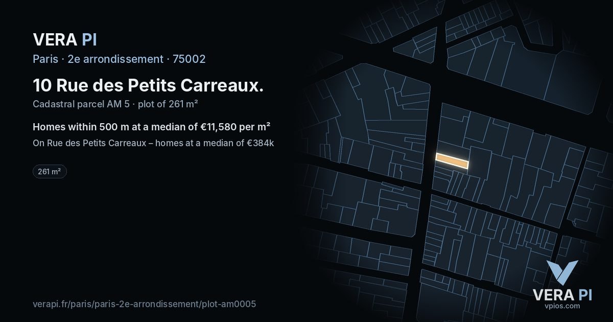 10 Rue des Petits Carreaux, 2e arrondissement at night – the plot lit, the parcels around coloured by the prices near them