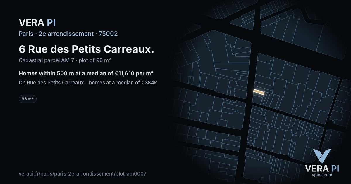 6 Rue des Petits Carreaux, 2e arrondissement at night – the plot lit, the parcels around coloured by the prices near them