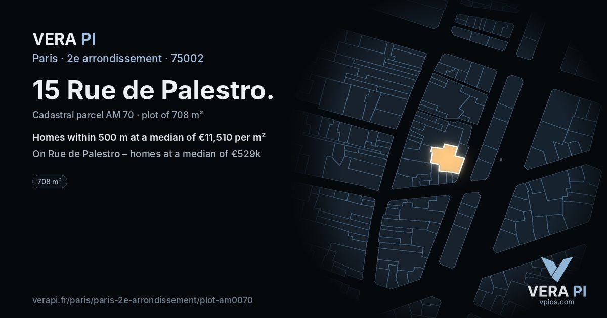 15 Rue de Palestro, 2e arrondissement at night – the plot lit, the parcels around coloured by the prices near them