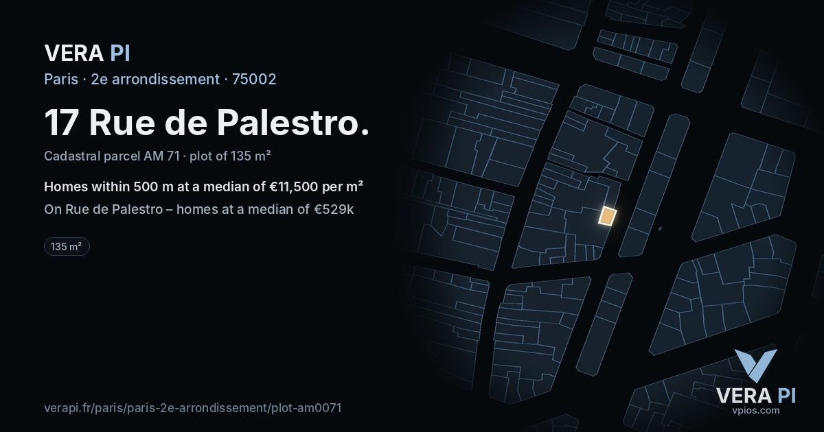 17 Rue de Palestro, 2e arrondissement at night – the plot lit, the parcels around coloured by the prices near them