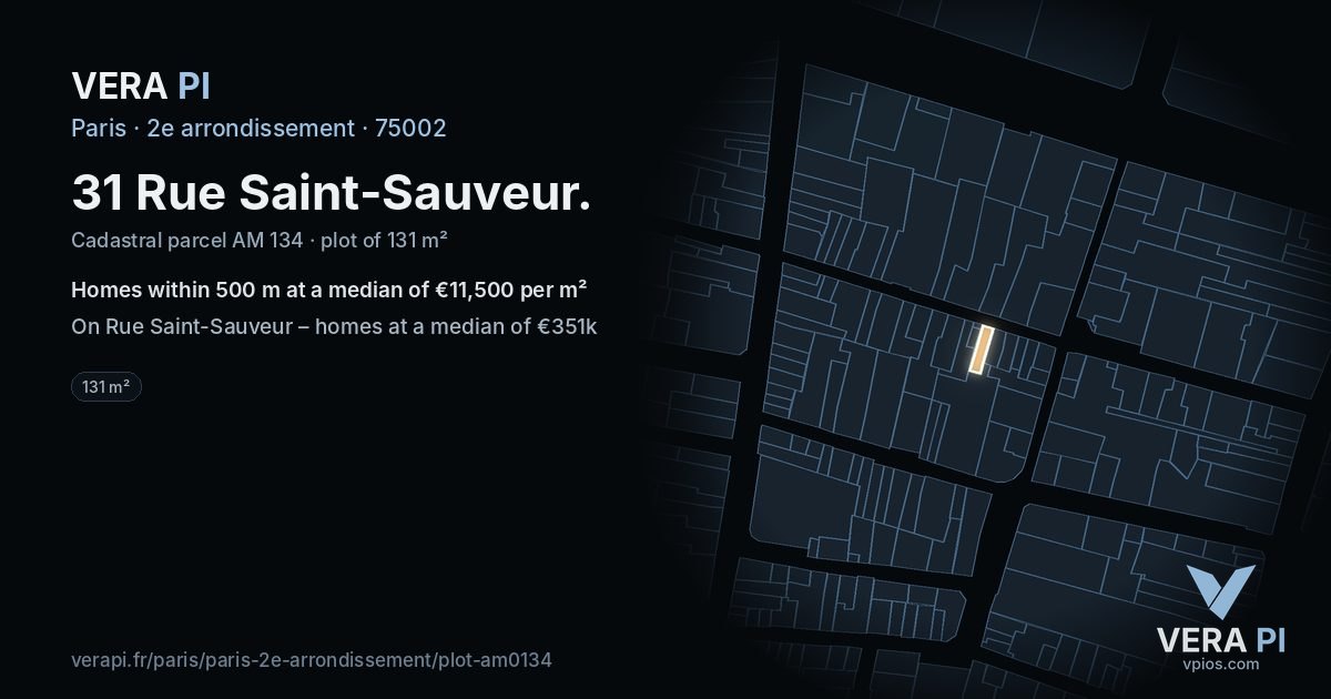 31 Rue Saint-Sauveur, 2e arrondissement at night – the plot lit, the parcels around coloured by the prices near them