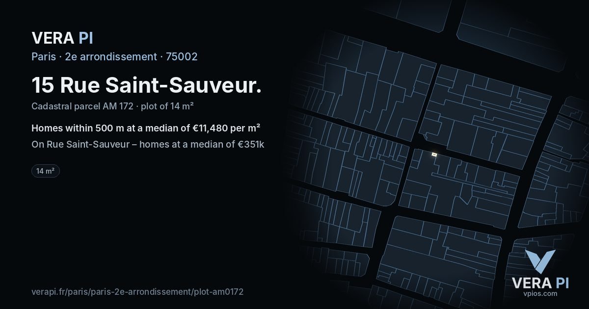 15 Rue Saint-Sauveur, 2e arrondissement at night – the plot lit, the parcels around coloured by the prices near them
