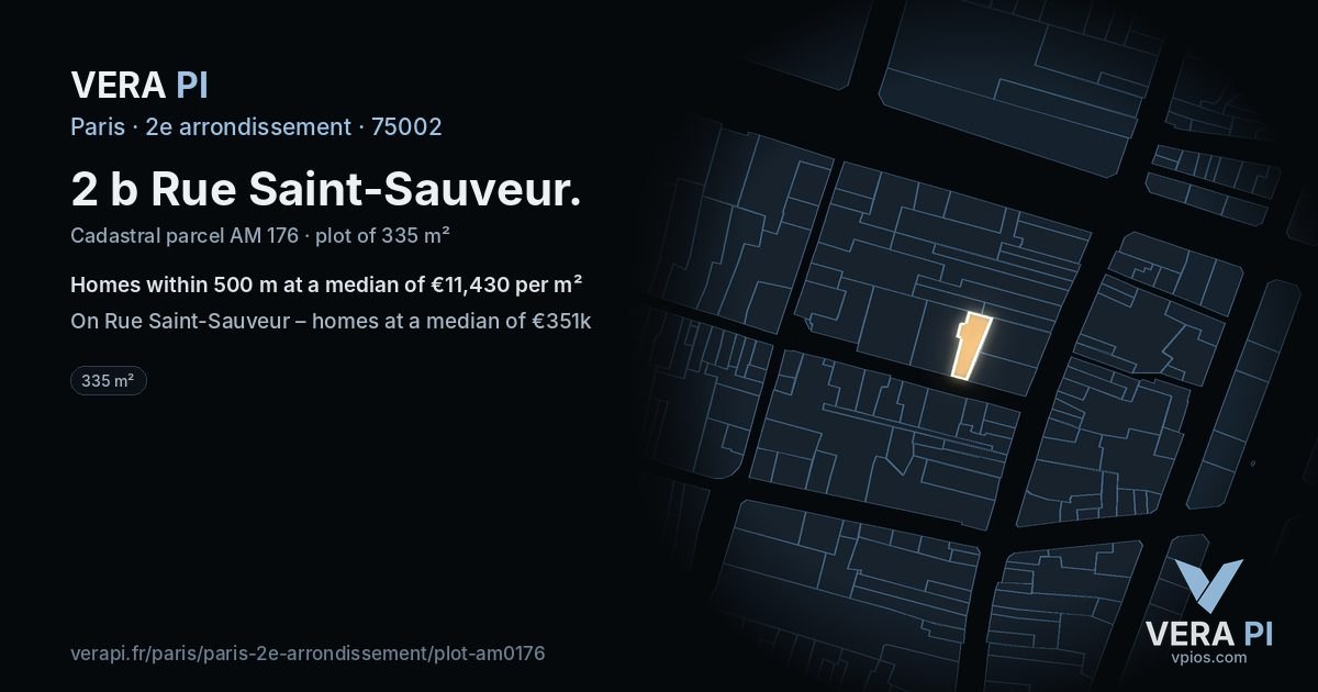 2 b Rue Saint-Sauveur, 2e arrondissement at night – the plot lit, the parcels around coloured by the prices near them