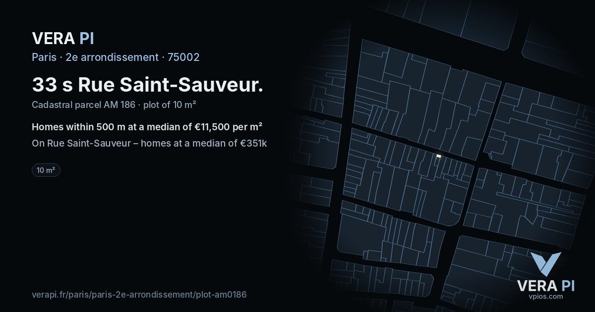 33 s Rue Saint-Sauveur, 2e arrondissement at night – the plot lit, the parcels around coloured by the prices near them