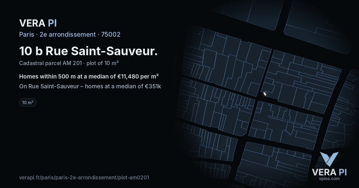 10 b Rue Saint-Sauveur, 2e arrondissement at night – the plot lit, the parcels around coloured by the prices near them