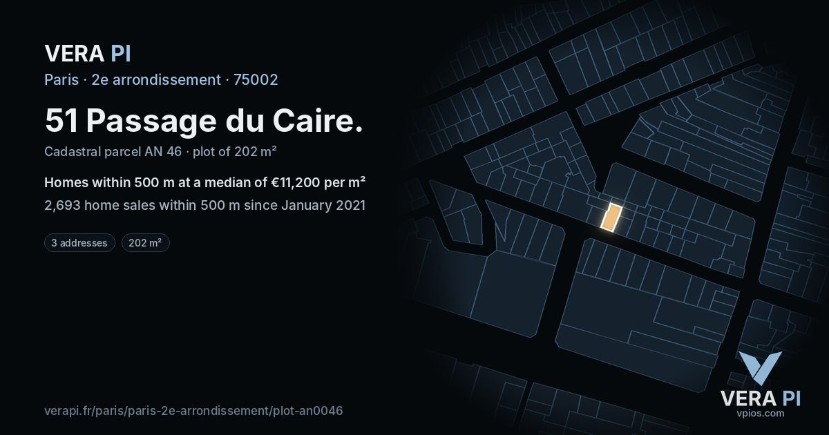 51 Passage du Caire, 2e arrondissement at night – the plot lit, the parcels around coloured by the prices near them