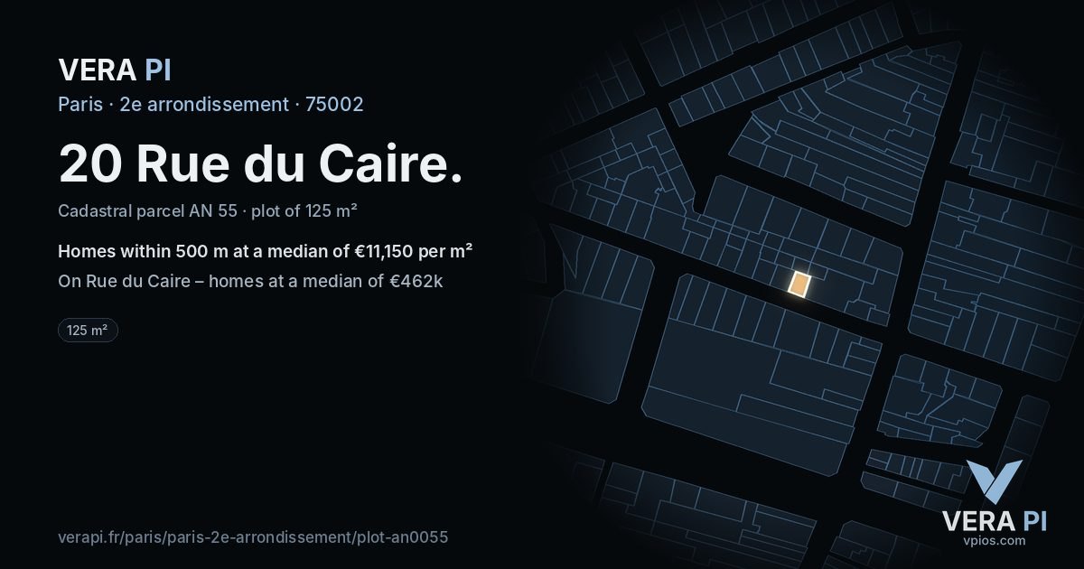 20 Rue du Caire, 2e arrondissement at night – the plot lit, the parcels around coloured by the prices near them