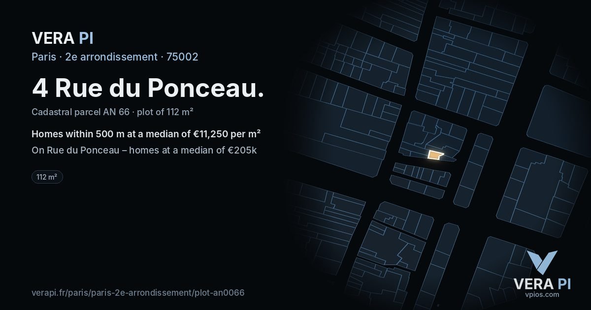 4 Rue du Ponceau, 2e arrondissement at night – the plot lit, the parcels around coloured by the prices near them