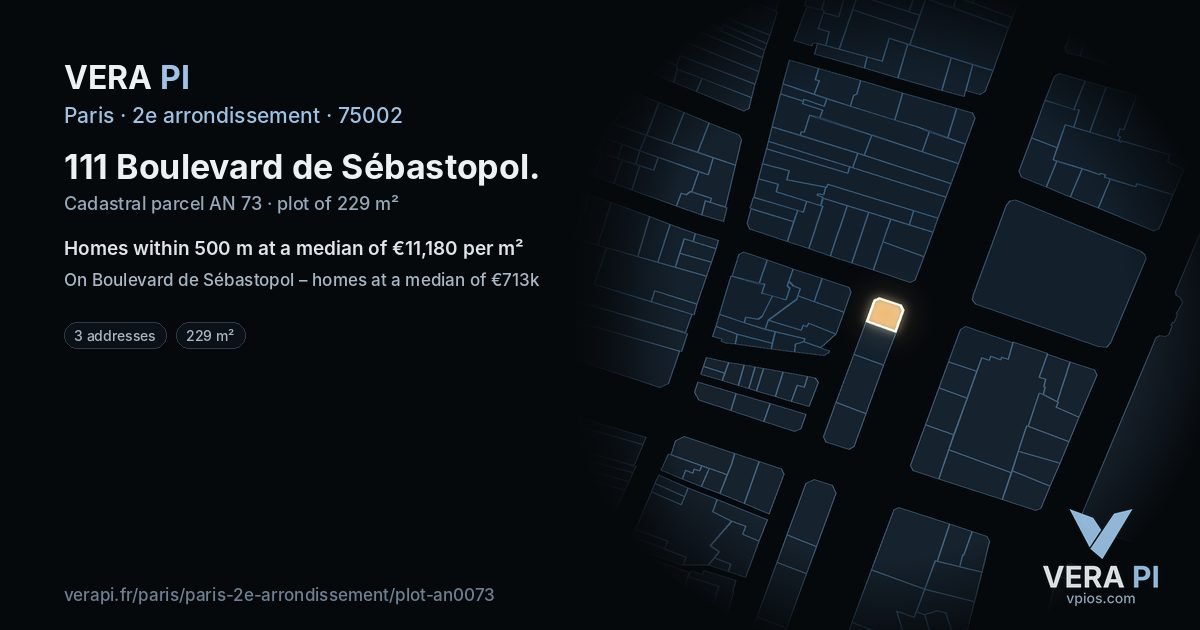 111 Boulevard de Sébastopol, 2e arrondissement at night – the plot lit, the parcels around coloured by the prices near them
