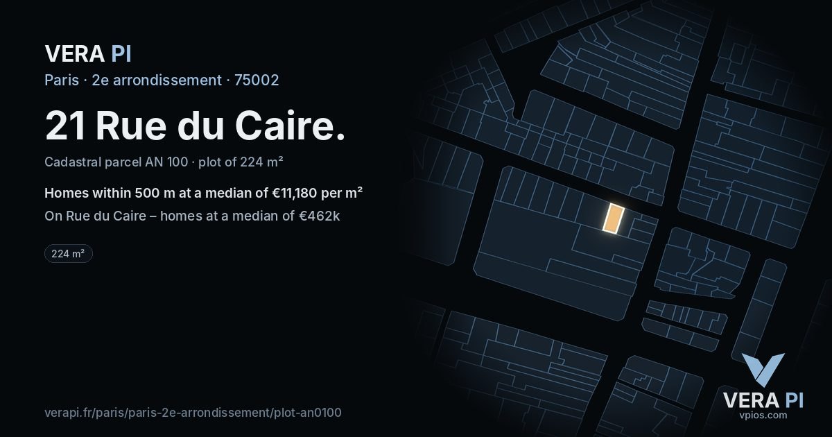 21 Rue du Caire, 2e arrondissement at night – the plot lit, the parcels around coloured by the prices near them