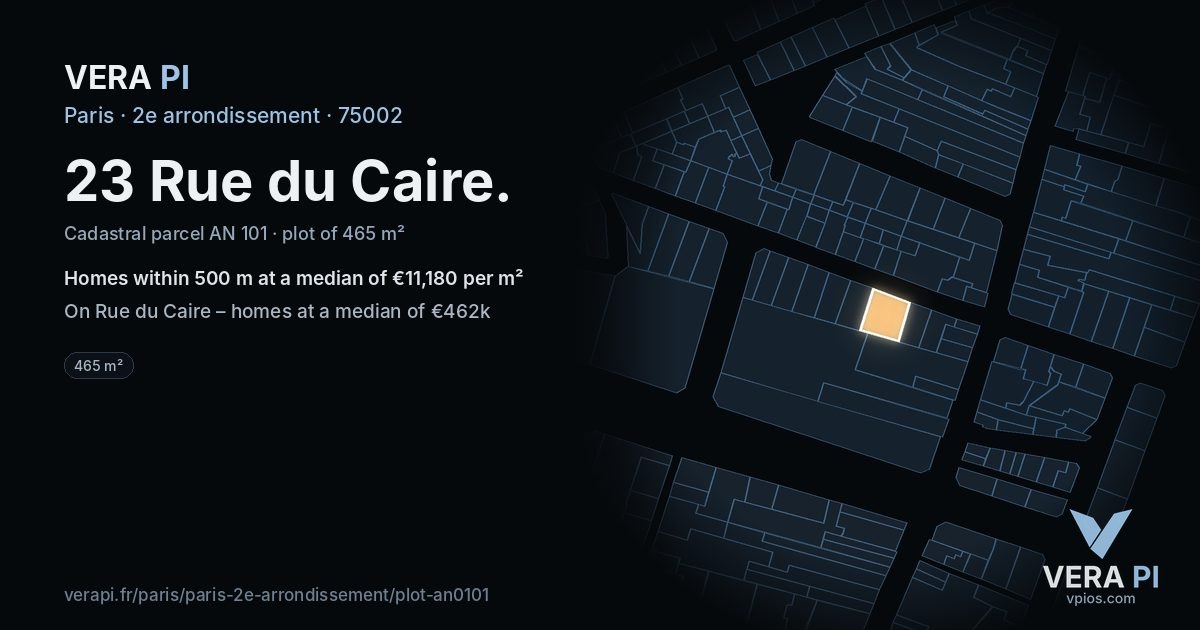 23 Rue du Caire, 2e arrondissement at night – the plot lit, the parcels around coloured by the prices near them