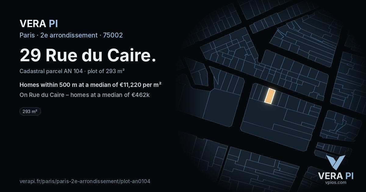 29 Rue du Caire, 2e arrondissement at night – the plot lit, the parcels around coloured by the prices near them