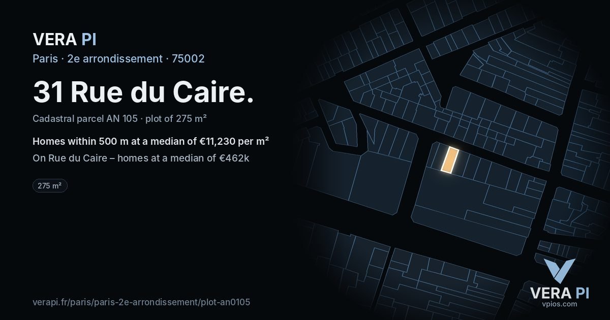 31 Rue du Caire, 2e arrondissement at night – the plot lit, the parcels around coloured by the prices near them