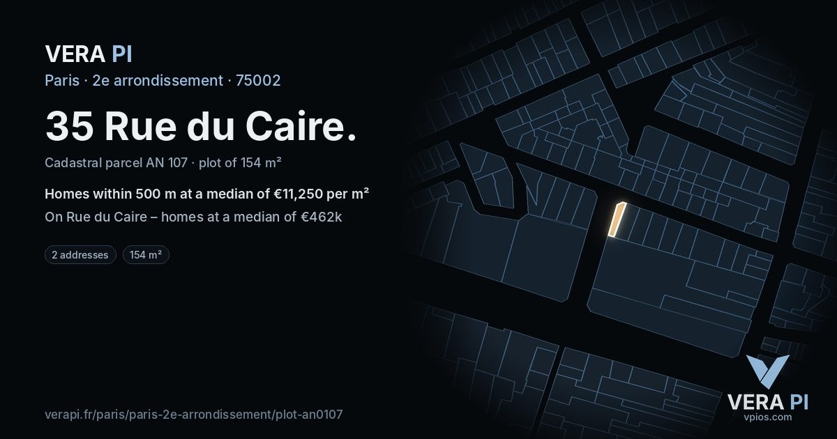 35 Rue du Caire, 2e arrondissement at night – the plot lit, the parcels around coloured by the prices near them