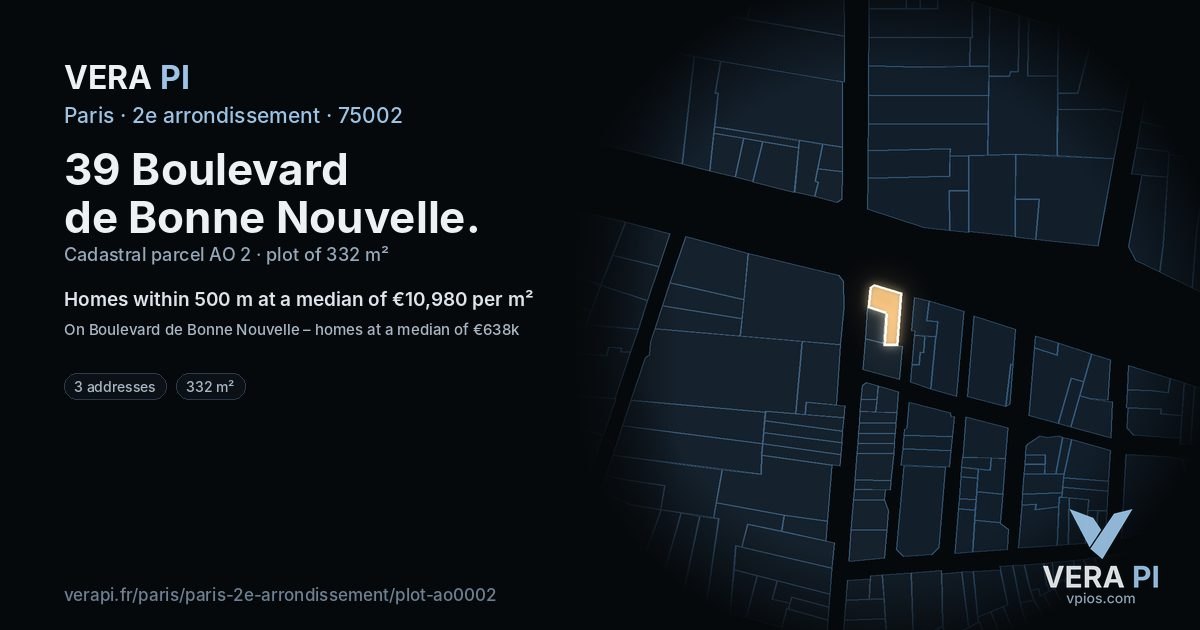 39 Boulevard de Bonne Nouvelle, 2e arrondissement at night – the plot lit, the parcels around coloured by the prices near them