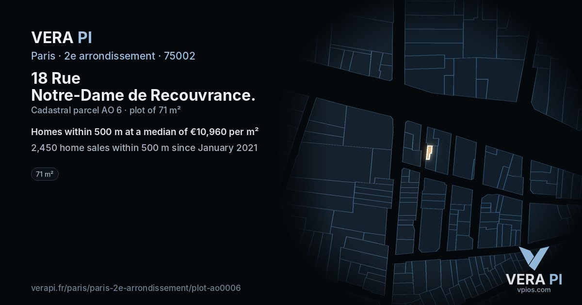 18 Rue Notre-Dame de Recouvrance, 2e arrondissement at night – the plot lit, the parcels around coloured by the prices near them
