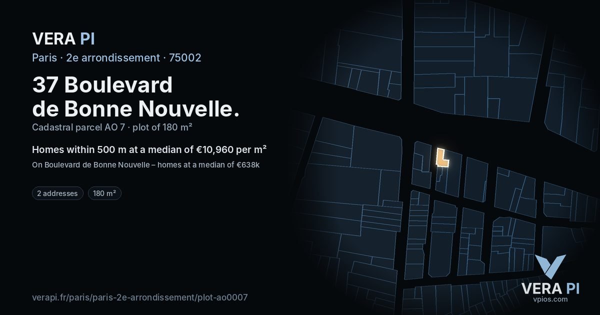 37 Boulevard de Bonne Nouvelle, 2e arrondissement at night – the plot lit, the parcels around coloured by the prices near them