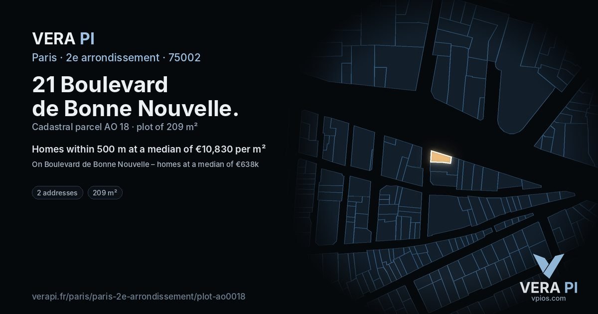 21 Boulevard de Bonne Nouvelle, 2e arrondissement at night – the plot lit, the parcels around coloured by the prices near them