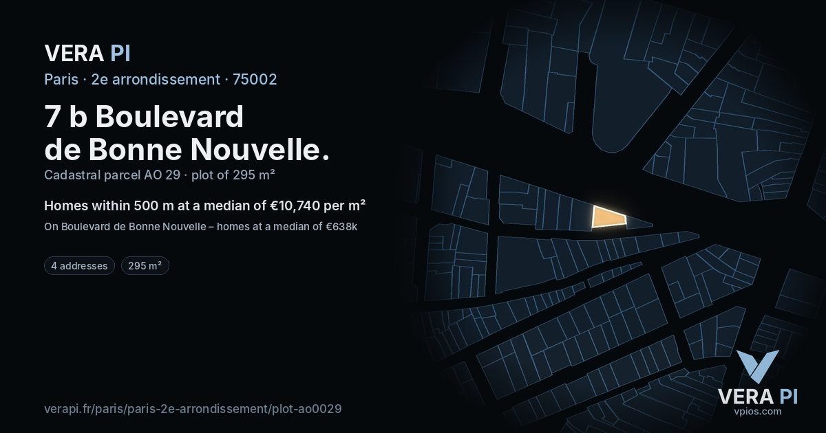 7 b Boulevard de Bonne Nouvelle, 2e arrondissement at night – the plot lit, the parcels around coloured by the prices near them
